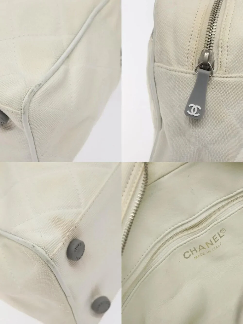 CHANEL Sports Matelasse Hand Bag Canvas White Silver CC Auth 131670